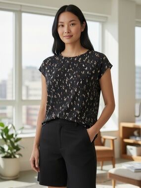 Tasamo Round Neck Chiffon Pleated Blouse - Size S (NWOT)